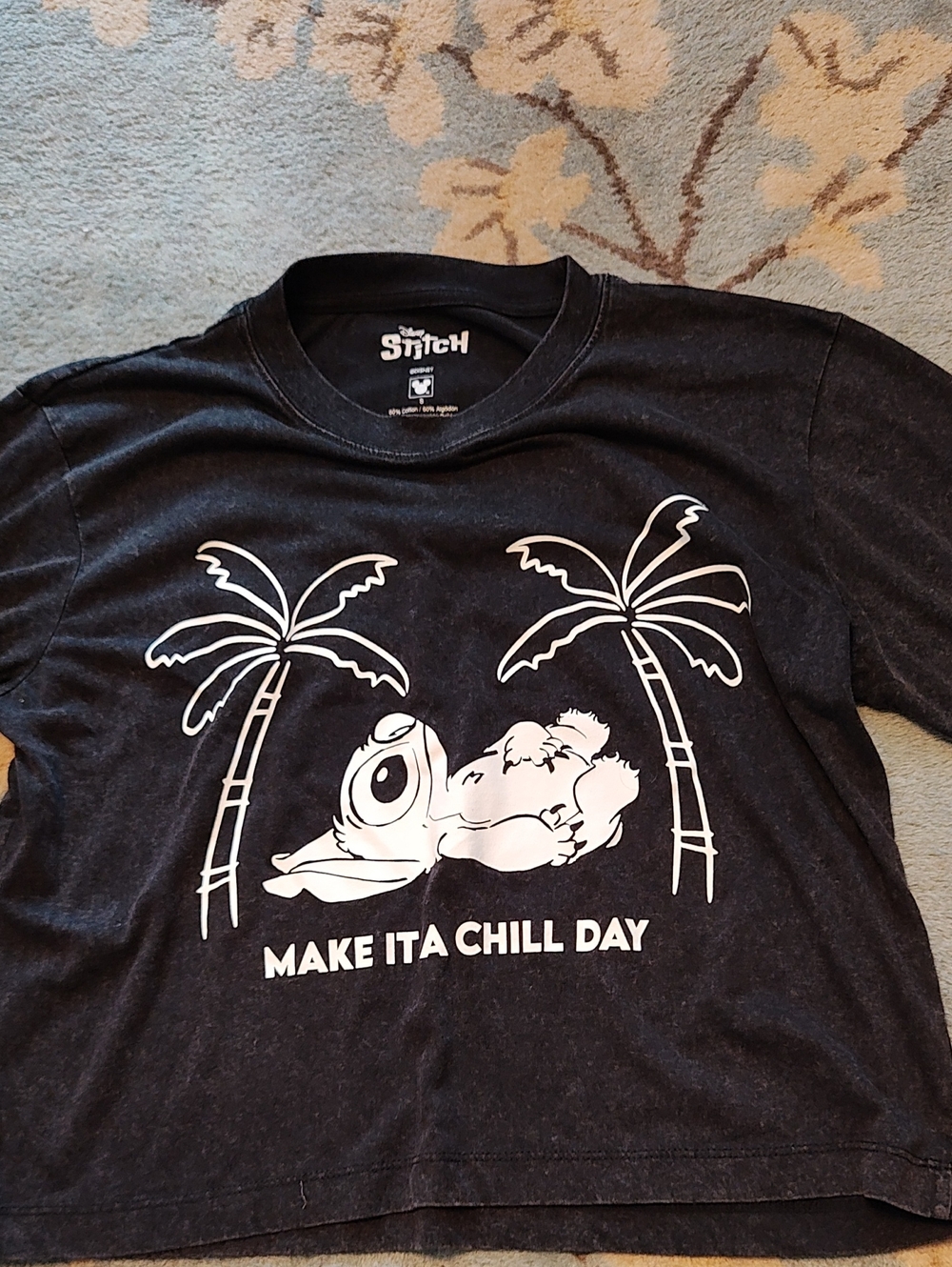 Disney Black Short Sleeve Tee with White Stitch Graphic